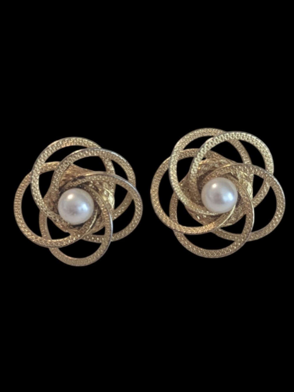 Gold-Tone Pearl Flower Clip-On Earrings